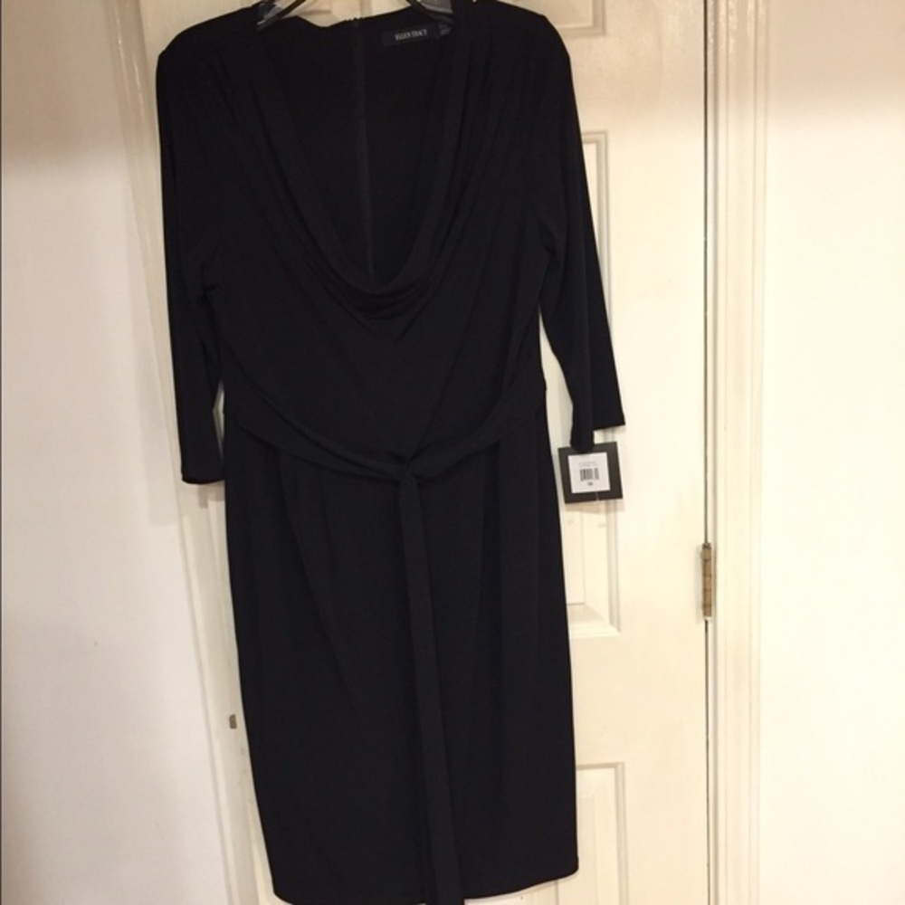 Ellen Tracy Drape Neck Dress Long Sleeve Black - 16 NWT